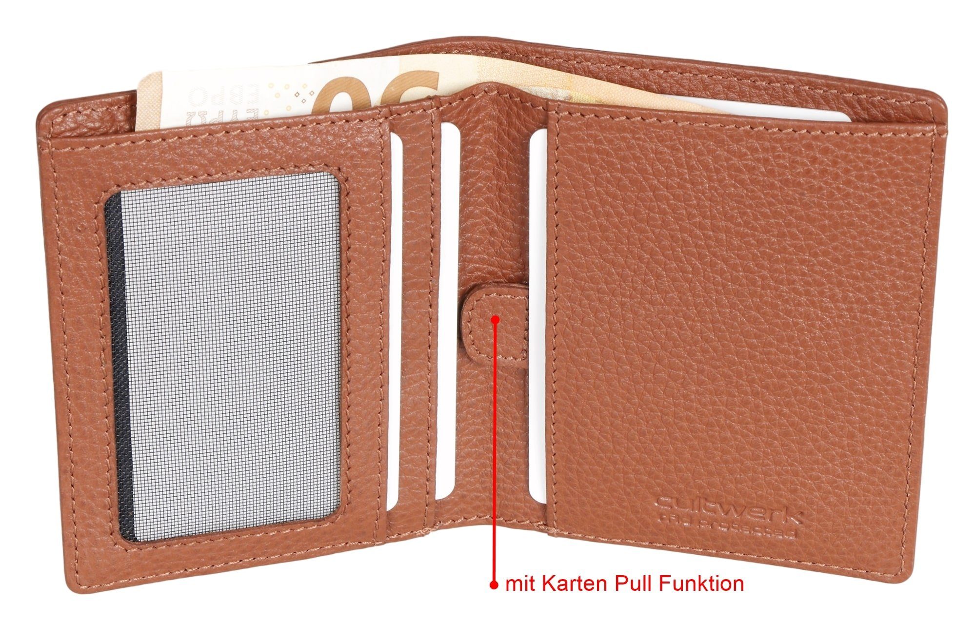 Brown Bear Geldbörse Cultwerk Modell IV für Herren aus Echtleder mit 5 Kartenfächern, mit Card Pull Funktion und RFID-Schutz Farbe Braun Cognac
