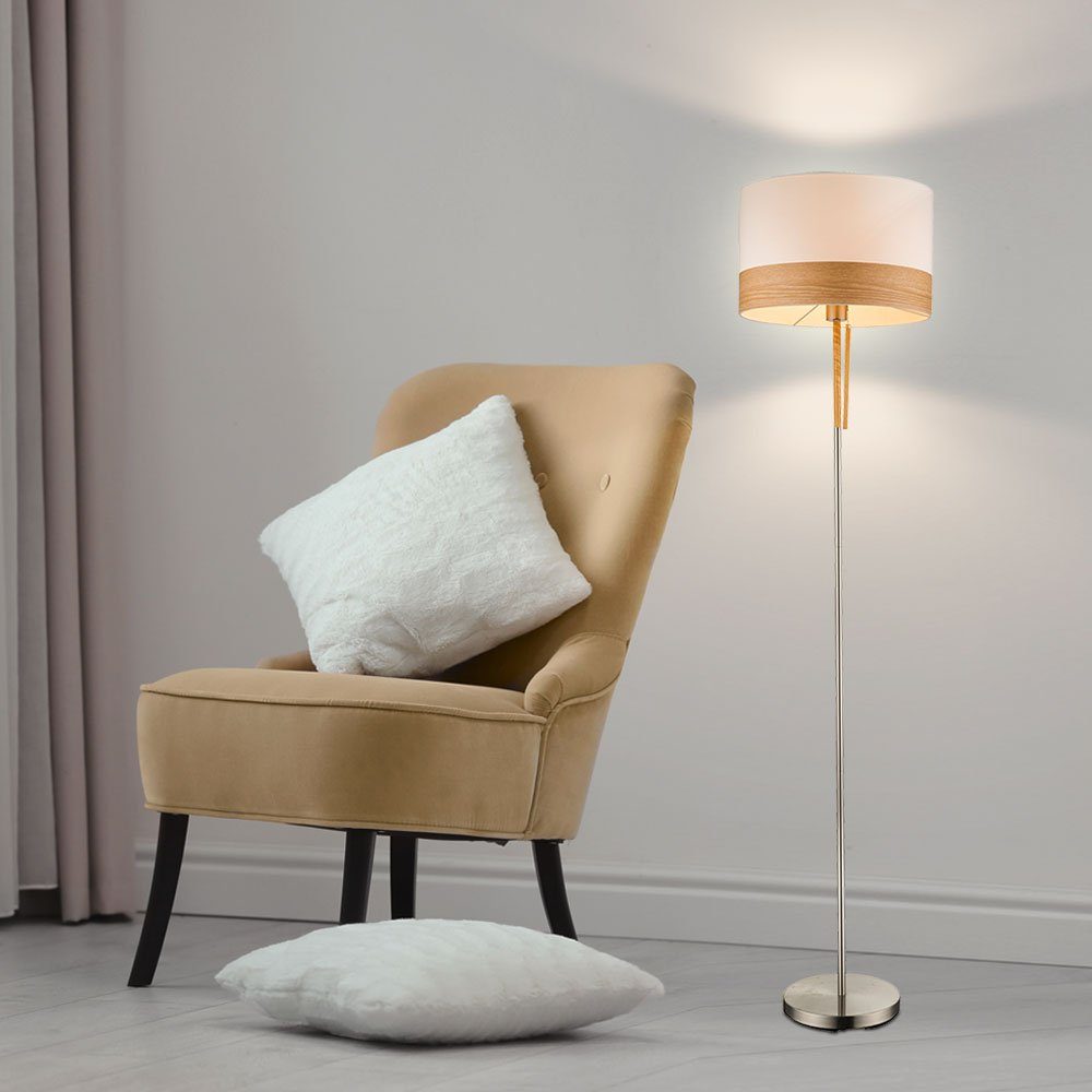 etc-shop Stehlampe, Leuchtmittel nicht Stand Lampe Fluter Leuchte Decken Esszimmer Steh Textil Holz inklusive