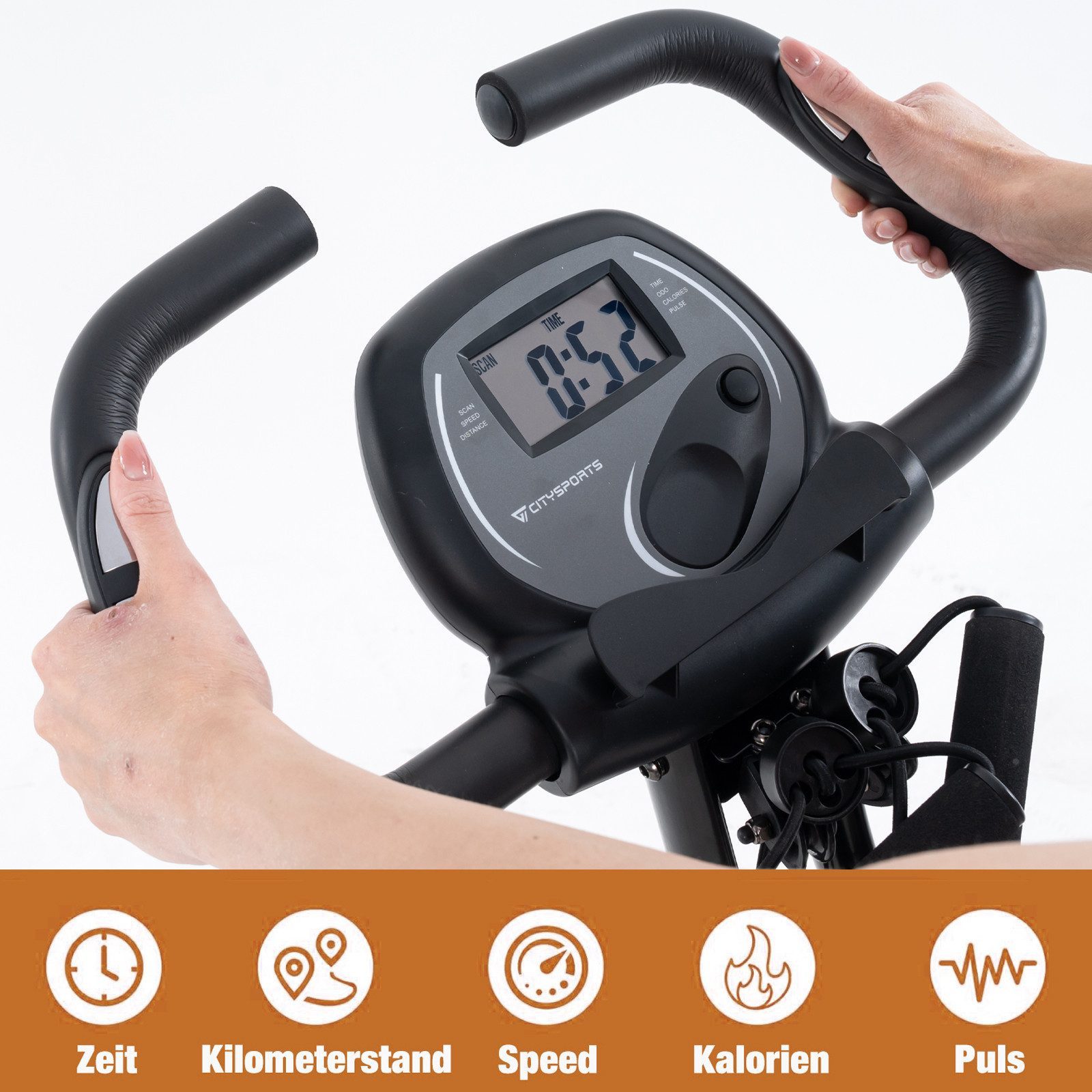 CITYSPORTS Speedbike GEARSTONE Heimtrainer, fitnessbike Klapprad, Indoor-Cycling, X-BIKE, Magnetoresistiv Klasse 8, mit LCD-Display, Pulsüberwachung