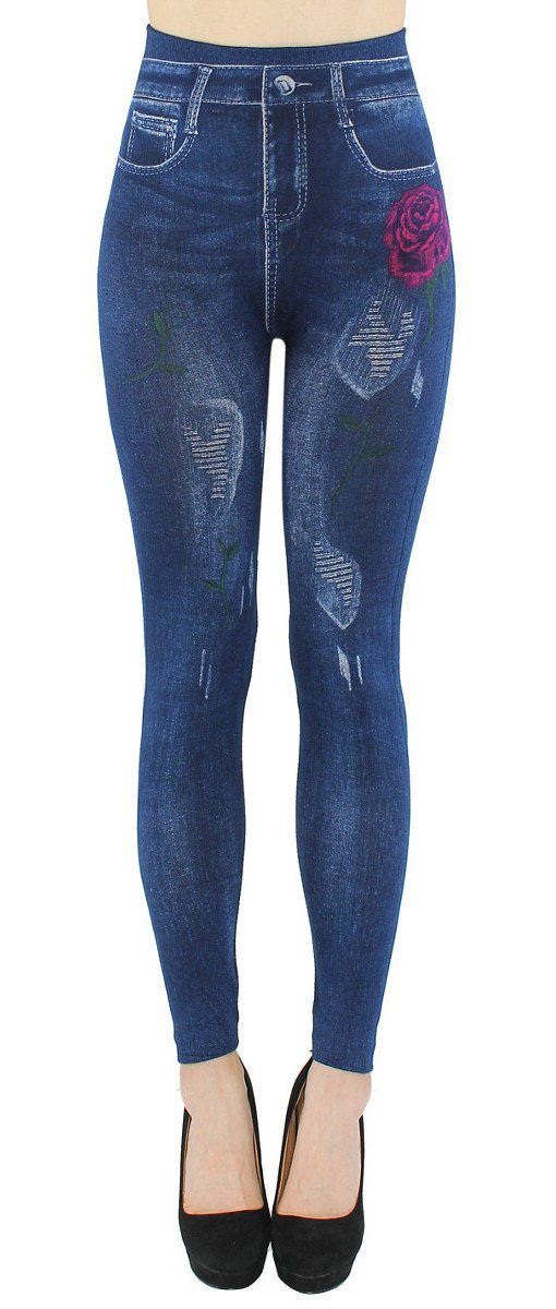 dy_mode Jeggings Damen Jeggings High Waist Leggings in Jeans Optik BequemJeansleggings mit elastischem Bund JL293-OhMyRose