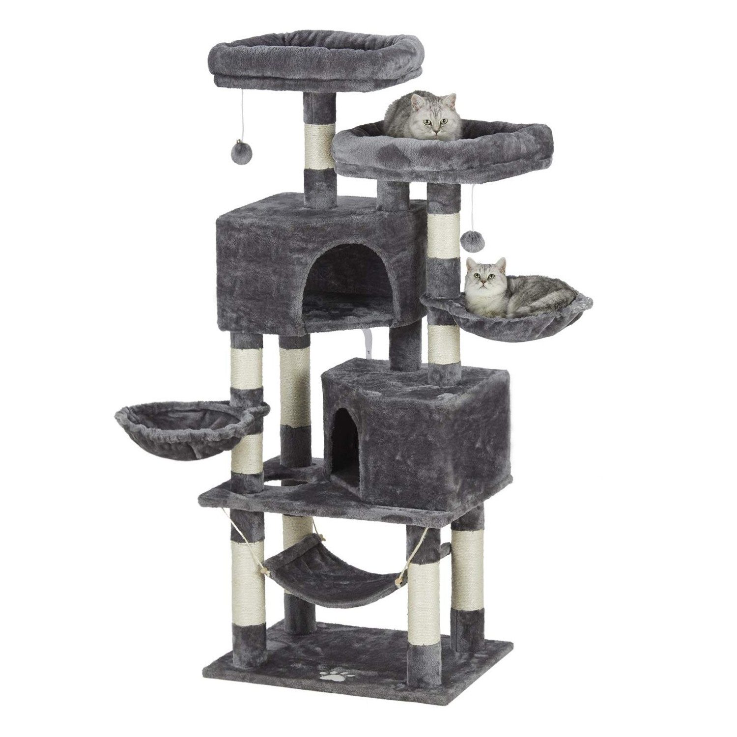 MSMASK Kratzbaum Katzenbaum Kletterbaum mit groß Höhle,Sisal-Stämme, Natur Sisal Katzenkratzbaum,mehrstöckig für große Katzen
