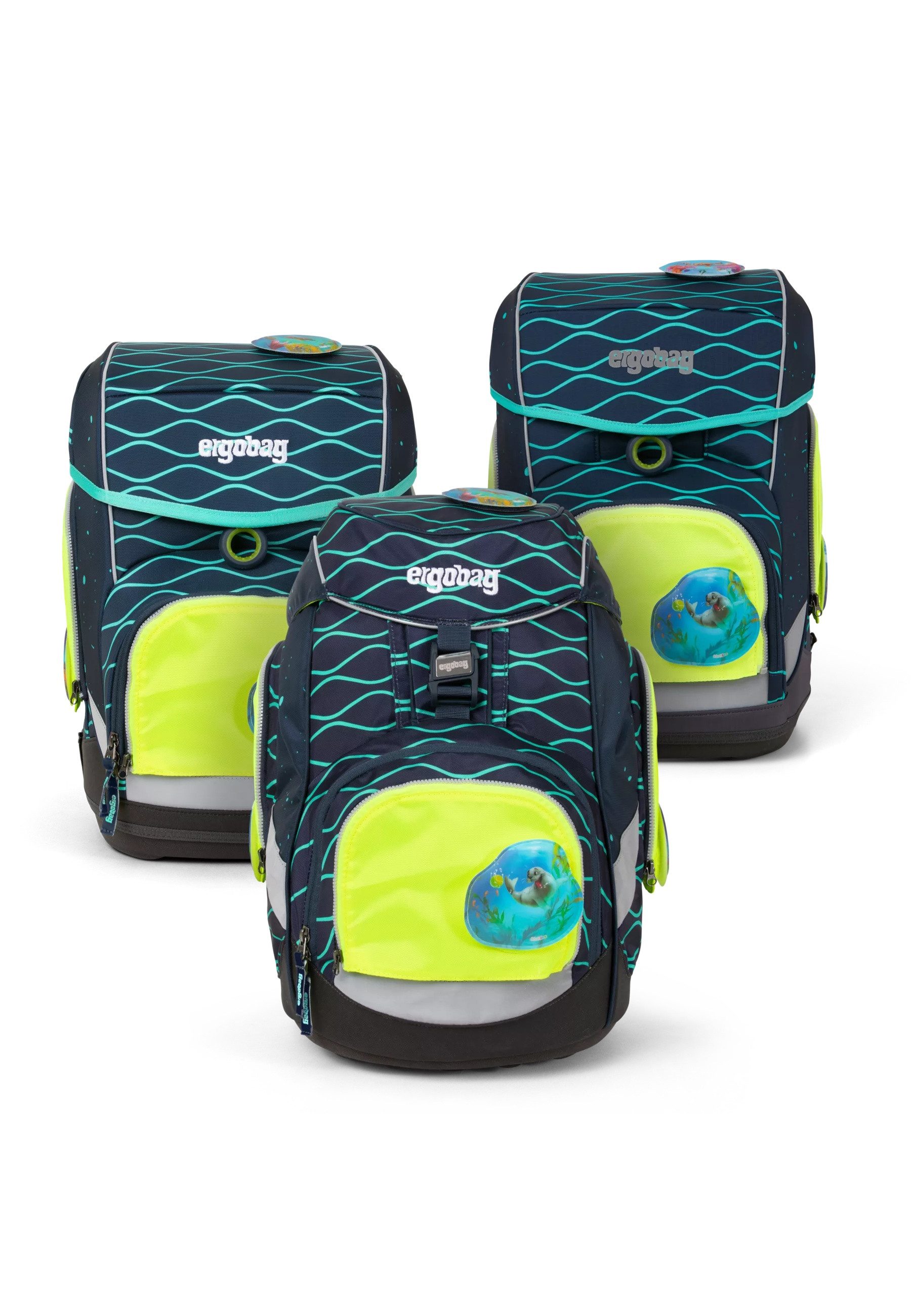 ergobag Schulranzen Fluo Zip Set (3-tlg), reflektierend