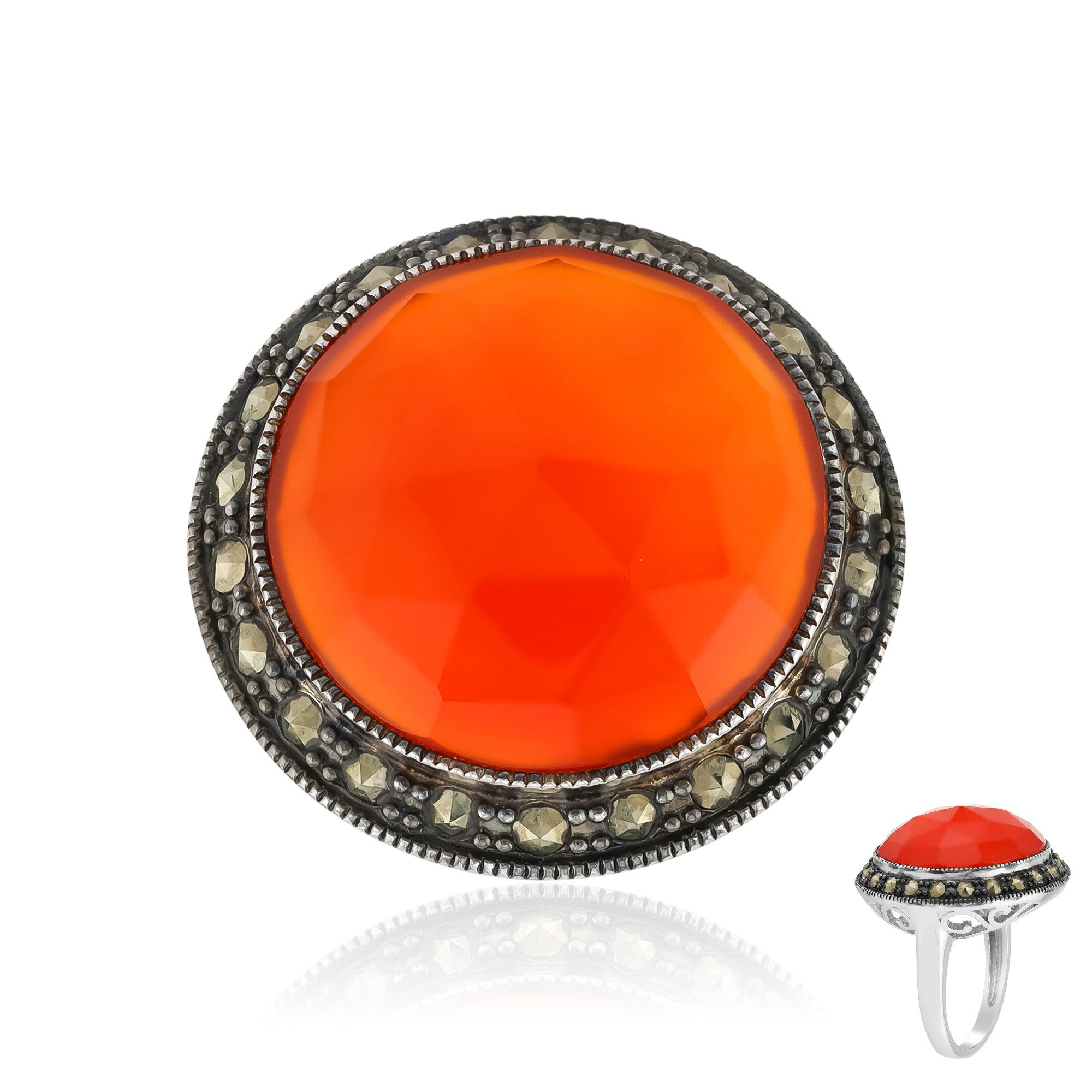 Cavill Silberring Roter Achat Ring 11,3 ct, Markasit, rhodiniert, 925 Silber (1-tlg)
