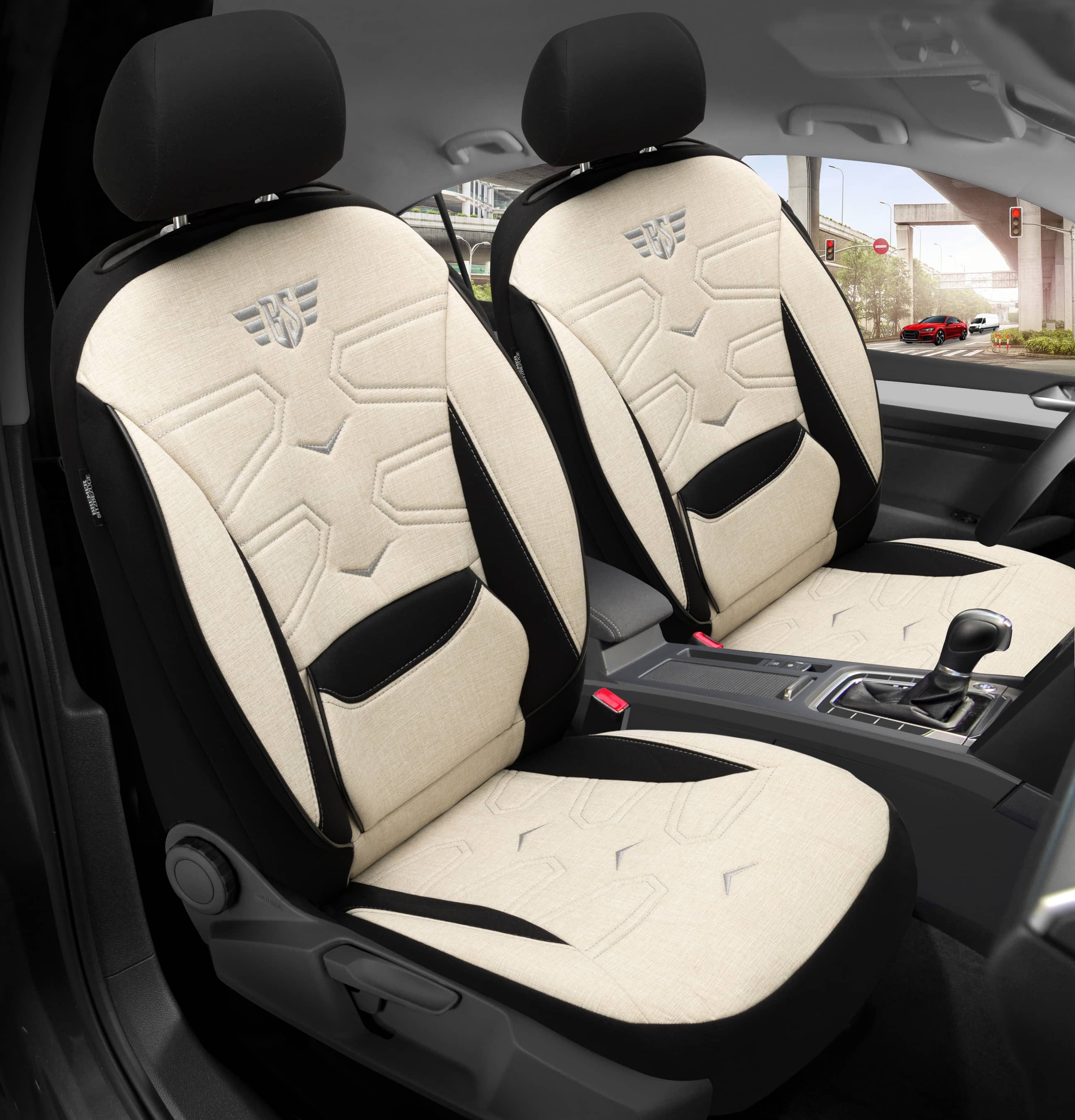 BREMER SITZBEZÜGE Autositzbezug für Nissan X-Trail T32 Bj ab 2014 (KT305), Set, 2-tlg., Schonbezüge Sitzbezüge Fahrer und Beifahrer, in Schwarz/Beige