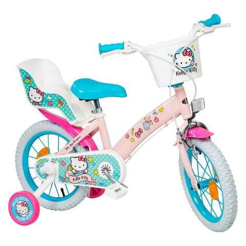 Toimsa Bikes Kinderfahrrad 14 Zoll Kinder Mädchen Fahrrad Kinderfahrrad Rad Bike Hello Kitty 1449, 1 Gang, Puppensitz, Korb, Stützräder