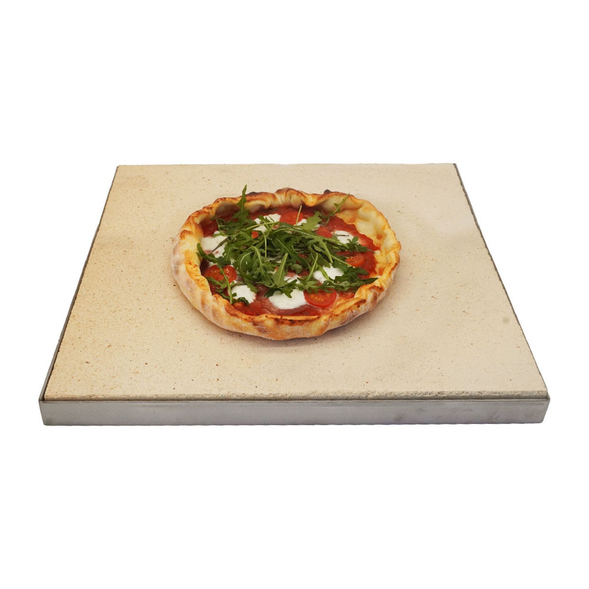 Feuerfest 123 GmbH Pizzastein Pizzastein Grill 50 x 50 x 3 cm + Edelstahlrahmen