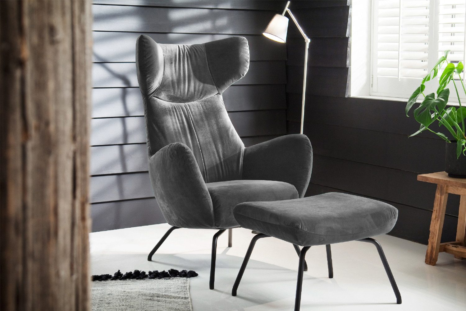 KAWOLA Relaxsessel LOTTE, Ohrensessel Velvet oder Cord, mit oder ohne Hocker verschiedene Farben
