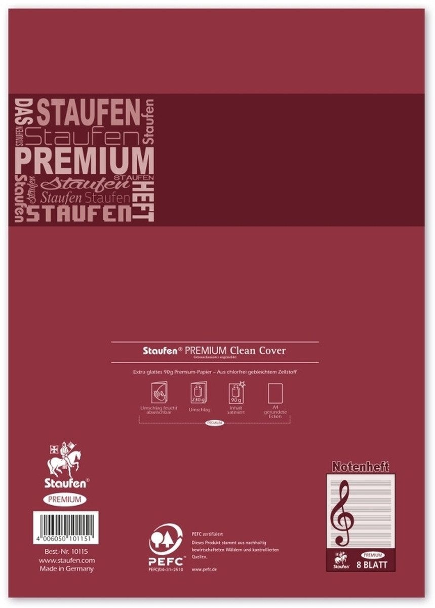 Staufen Schulheft Notenheft Premium A4 8 Blatt