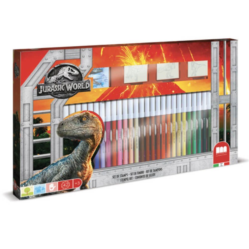 MGA ENTERTAINMENT Malstift Jurassic World - Activity Malset - Stempelset - Mit Malbuch - 41 Teile, (Set), Malset mit Stempeln - 41 Teile