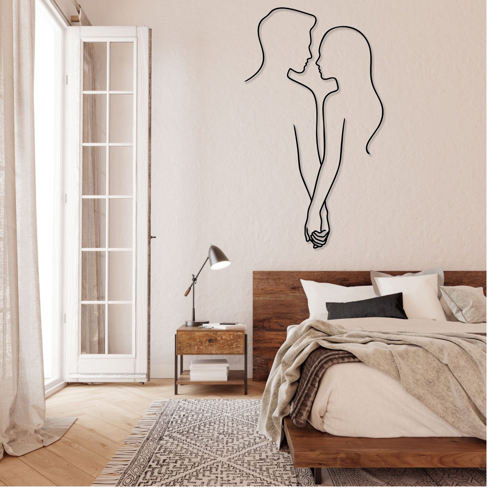 Jumpeak Wanddekoobjekt Paar-Händchenhalten-Wanddeko,Liebe,Abstrakte Kunst,Schlichte Linien, Metall,4 Farben,4 Maße,Silhouetten eines Paares,Innige Umarmung