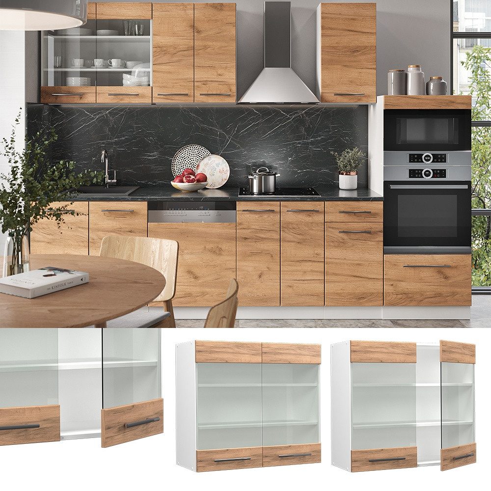 Vicco Glashängeschrank Fame-Line, Goldkraft Eiche/Weiß, 80 cm (1-St) – Bild 2 von 5