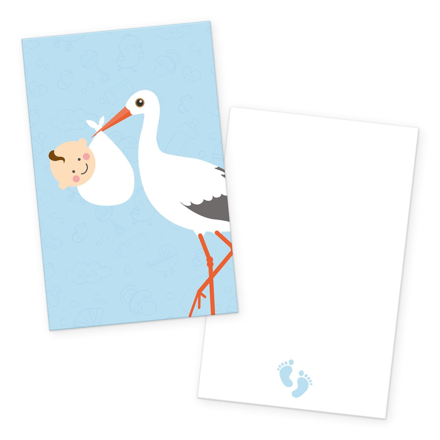 itenga Grußkarten itenga 24x Kärtchen "Storch mit Baby" hellblau pastell in Visitenkarte