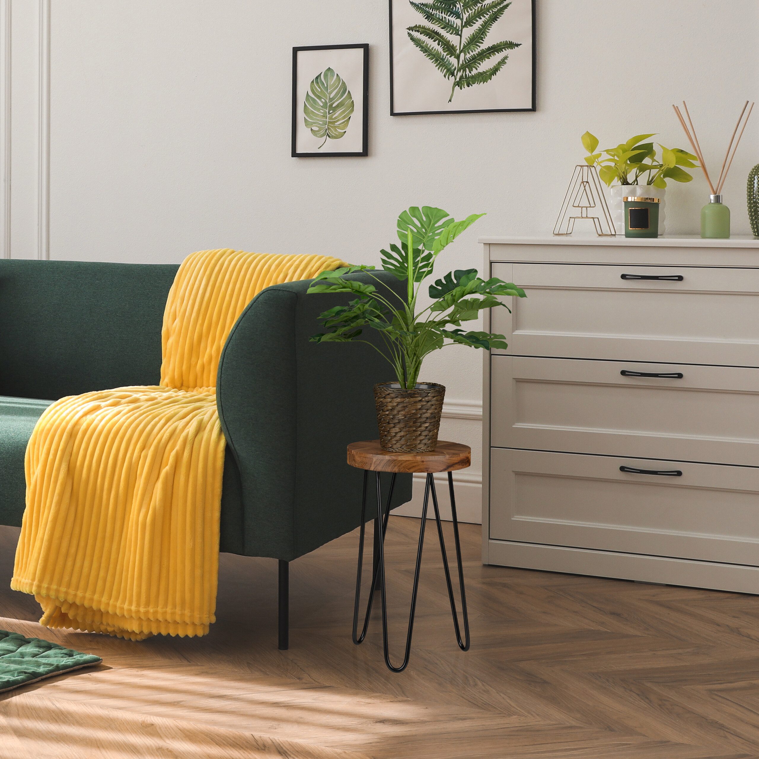 relaxdays Blumenhocker Retro Blumenhocker aus Akazie