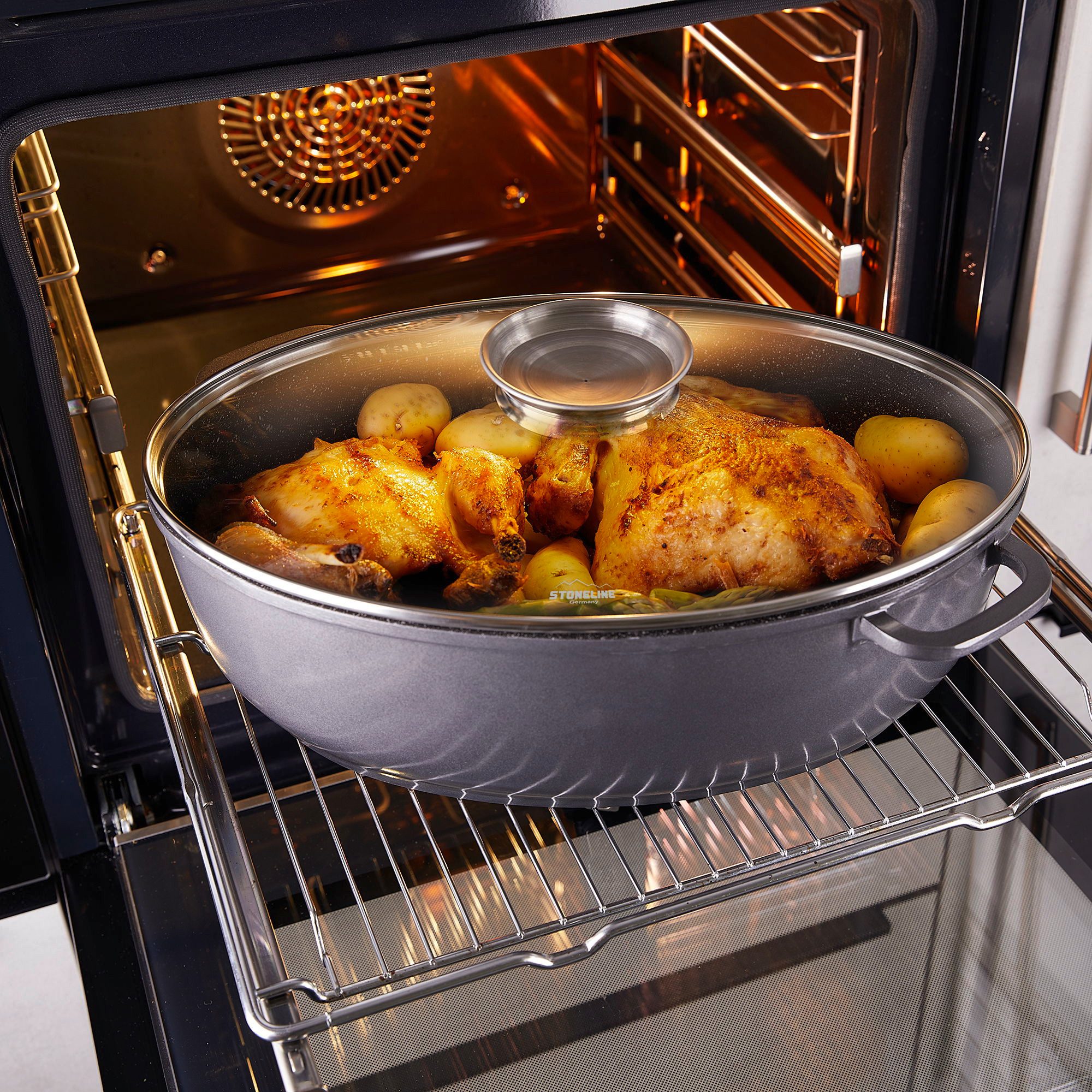 STONELINE Bräter, Aluminiumguss (2-tlg), mit echten Steinpartikeln, induktionsgeeignet, Designed in Germany