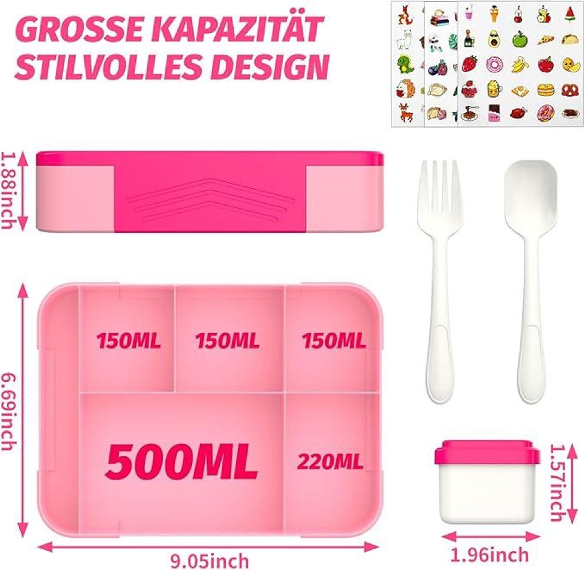 FELIXLEO Lunchbox Brotdose Kinder auslaufsicher mit Fächern Rosa, (1-tlg)