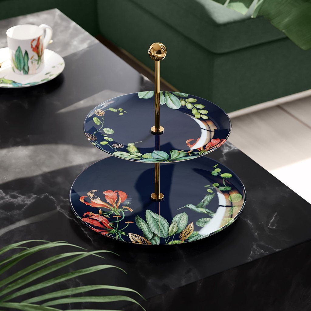 Villeroy & Boch Signature Etagere Avarua Gifts Etagere, 27,5x26,7cm, blau/bunt, Porzellan, (1-tlg), Premium Bone Porcelain, spülmaschinenfest, Made in Germany
