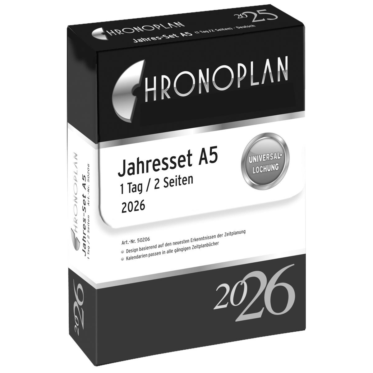 CHRONOPLAN Terminplaner Jahres-Set A5 Kalendarium 2026 Anordnung in Spalten A5 weiß.