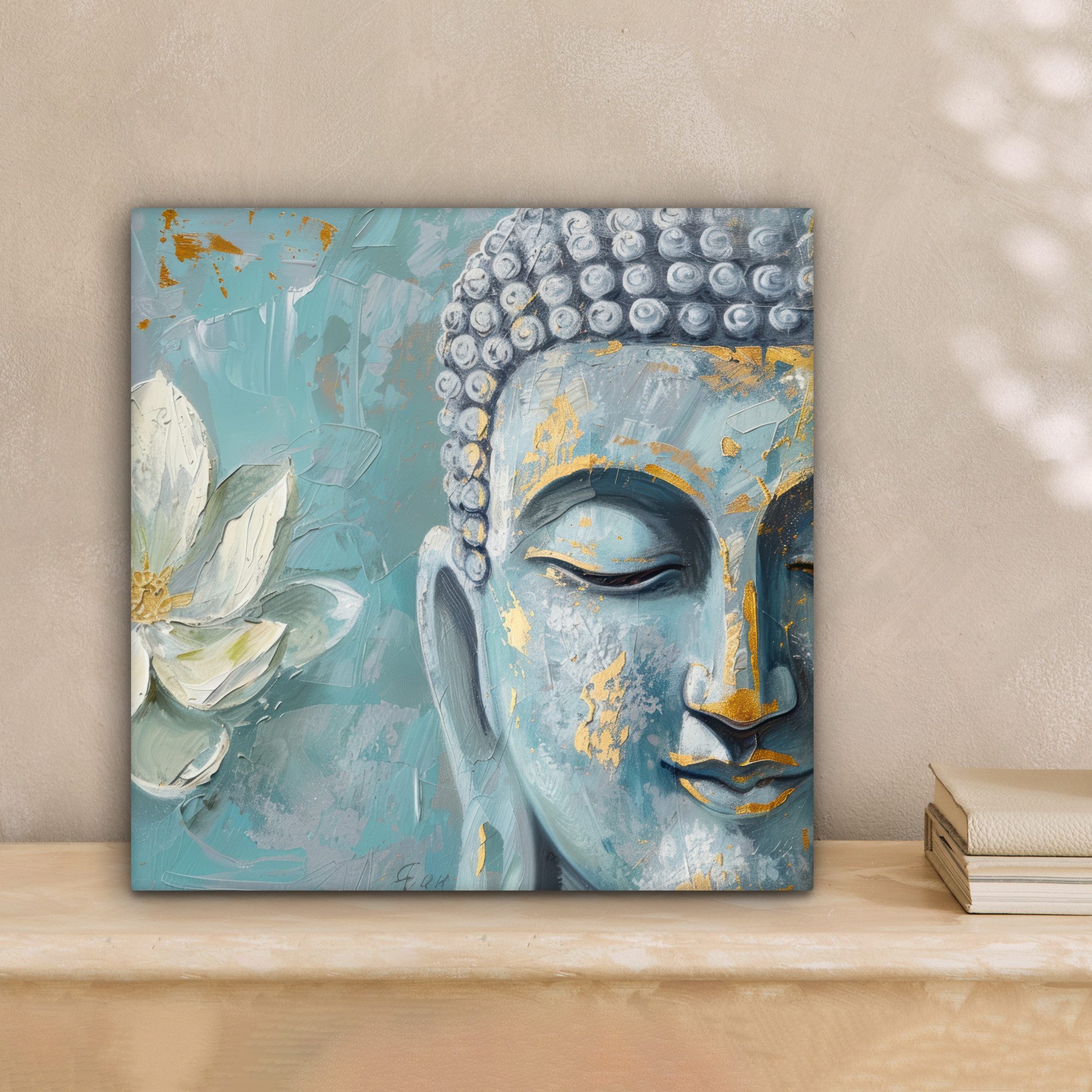 OneMillionCanvasses® Leinwandbild Buddha - Blume - Lotus - Gold - Blau, Fot günstig online kaufen