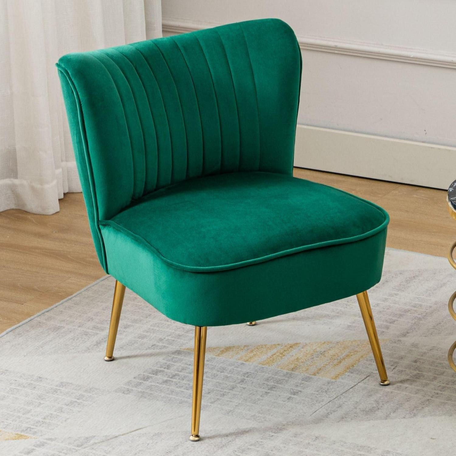 LuxusKollektion Cocktailsessel Polsterstuhl Samt Metallbeine Lesesessel Balkon 1er Grün-1er (1-St)