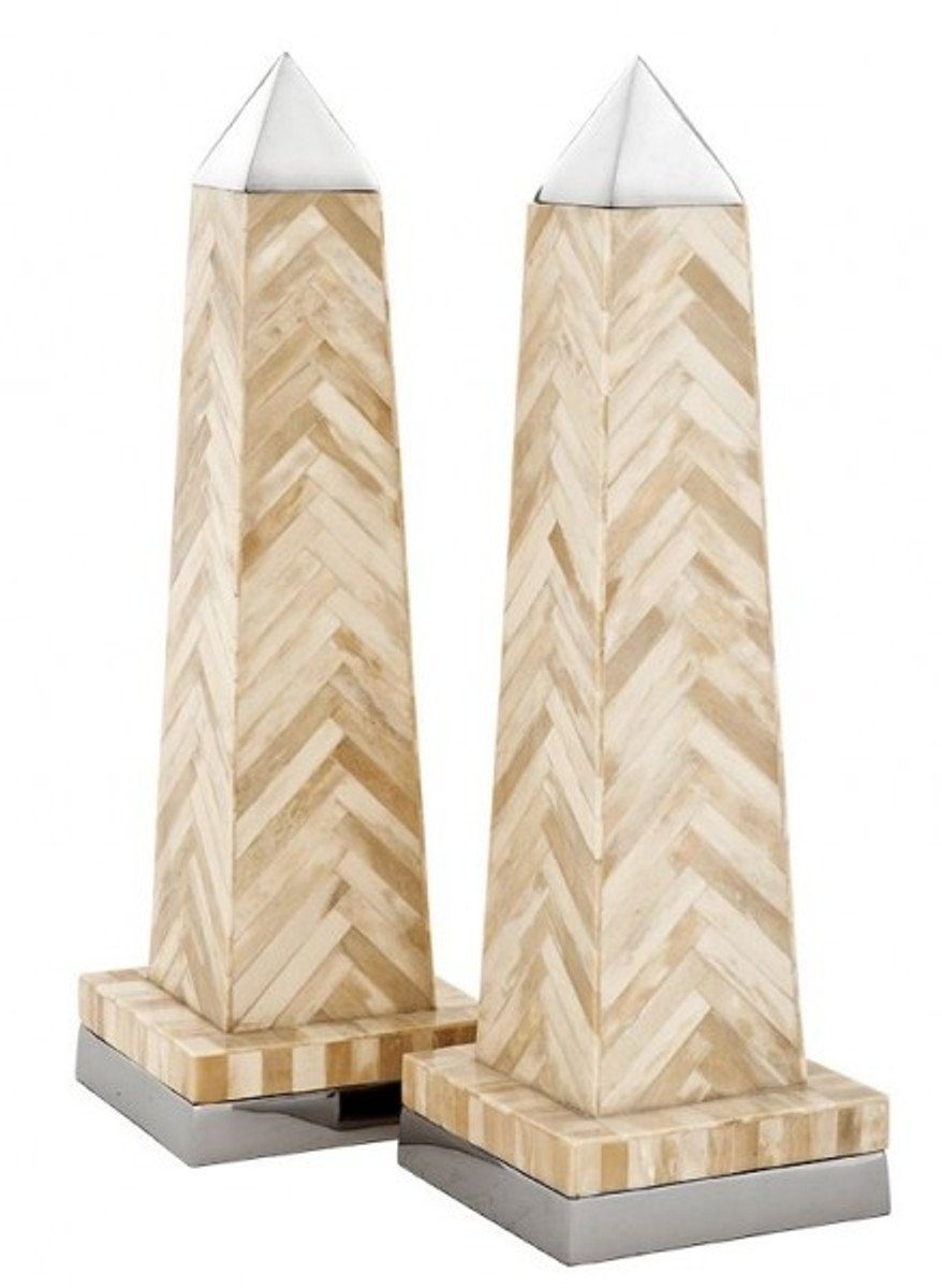 vernickelt Luxus Casa Einrichtung Obelisk Dekoration Padrino Büffelhorn Dekofigur Casa - Padrino Messing - Hotel Luxus / Set