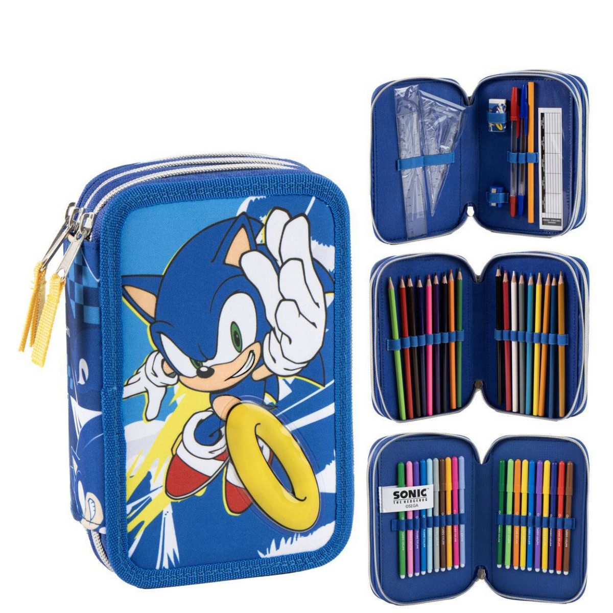 Sonic The Hedgehog Federmäppchen mit Inhalt Kinder Schule Freizeit Zubehör, (1-tlg)