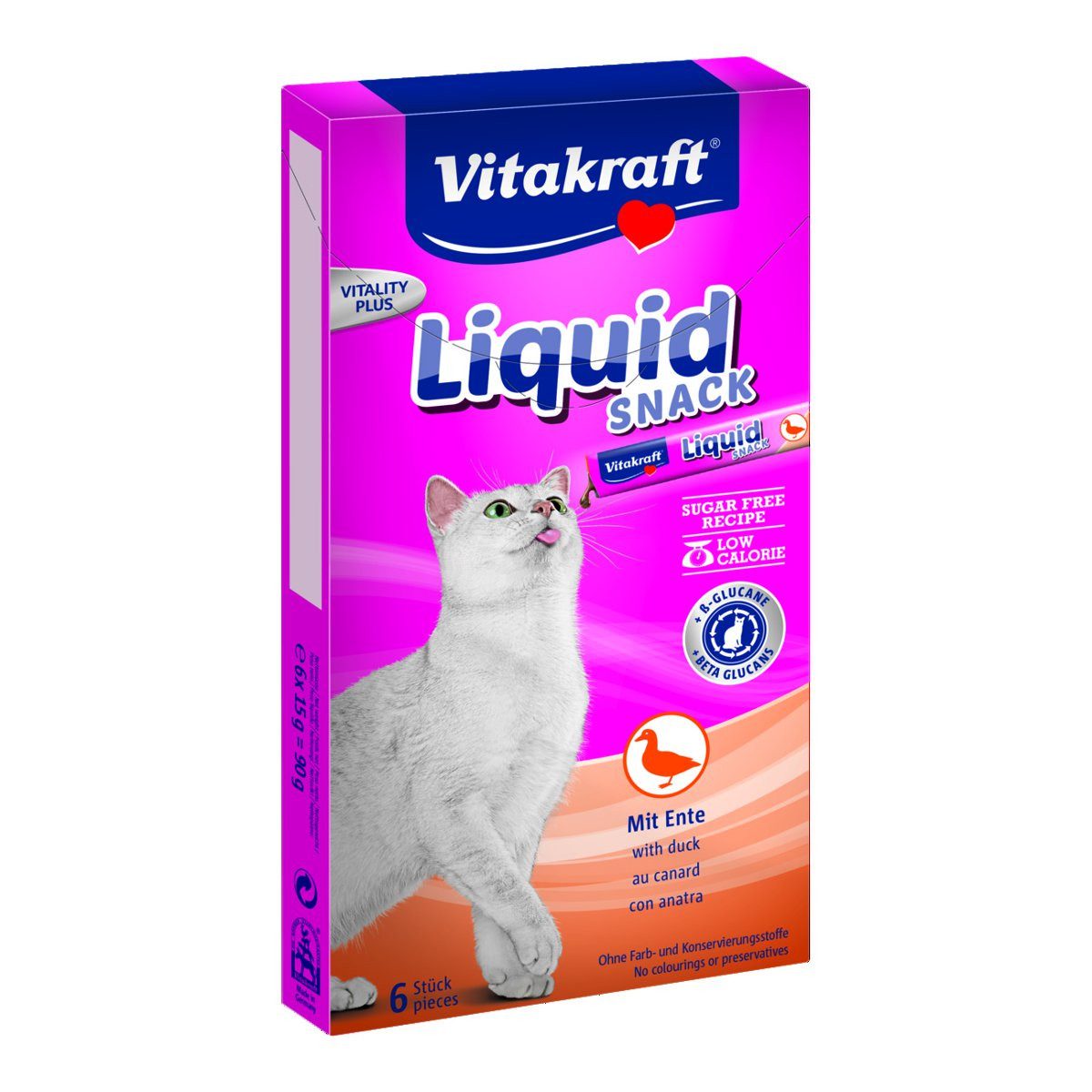 Vitakraft Katzensnack Cat Liquid Snack Ente, 90g, Snack für: Katzen