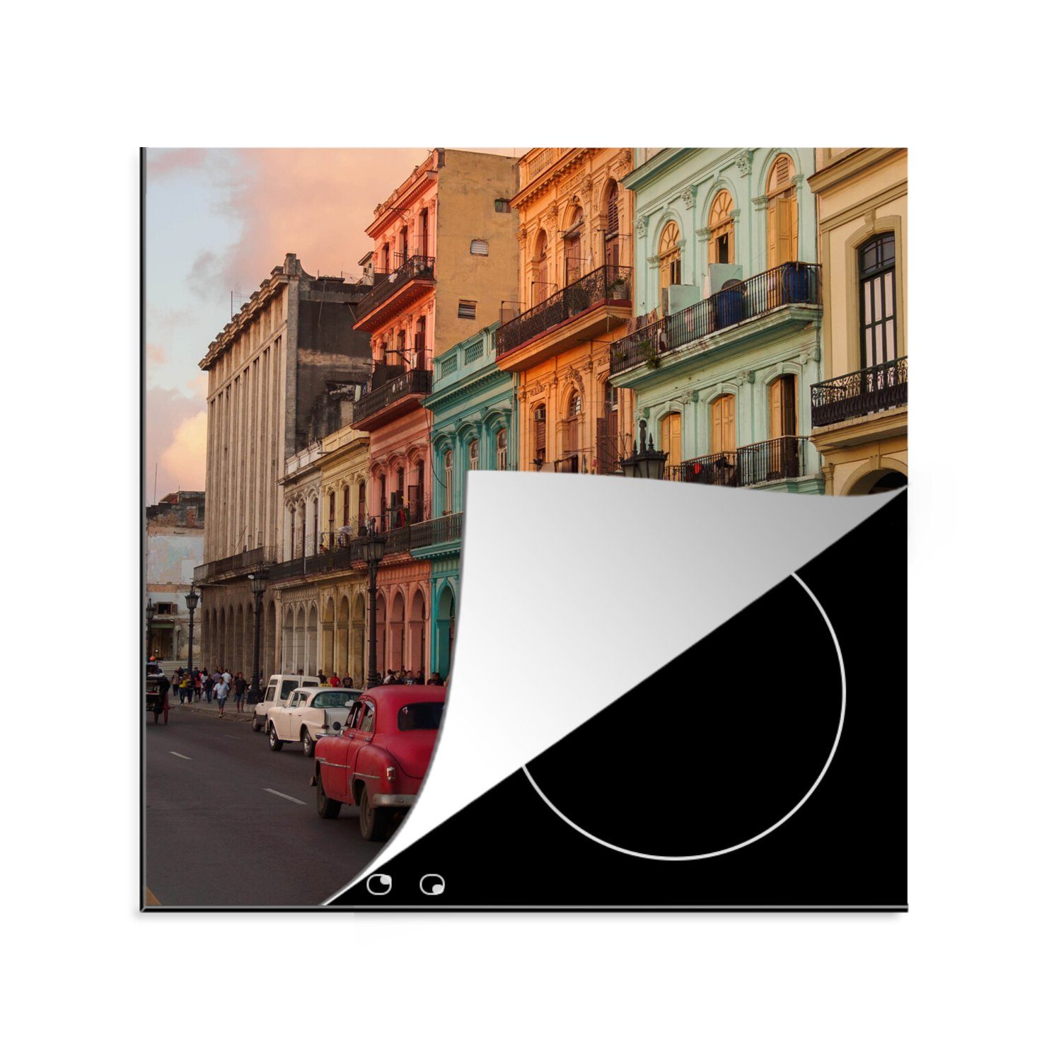 MuchoWow Herdblende-/Abdeckplatte Alte Autos Ceranfeldabdeckung, cm, Arbeitsplatte Kuba, für 78x78 küche auf den tlg), Vinyl, Straßen (1 von
