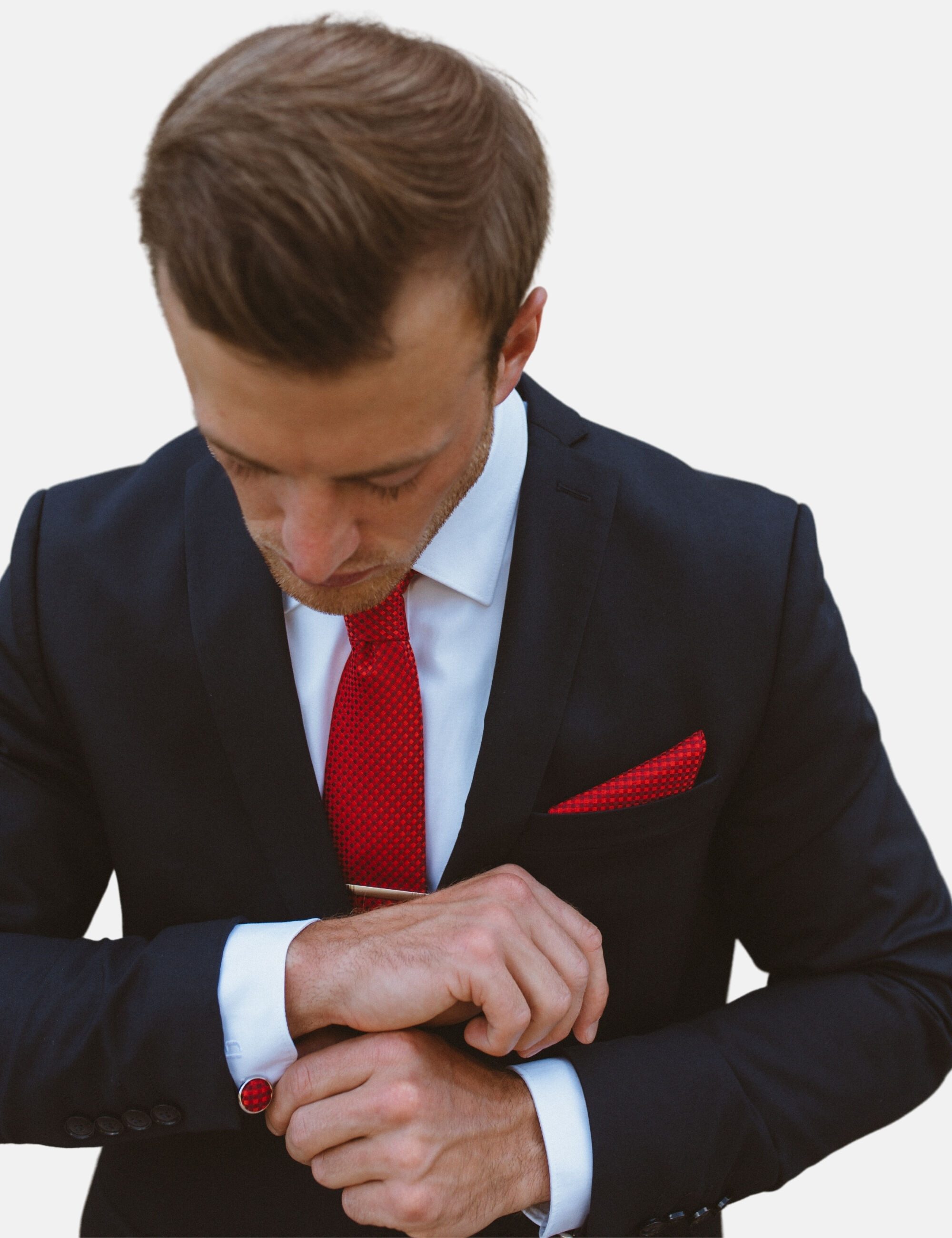 Massi Morino Krawatte (1-St) mit Einstecktuch, Manschettenknöpfen und Krawattenklammer