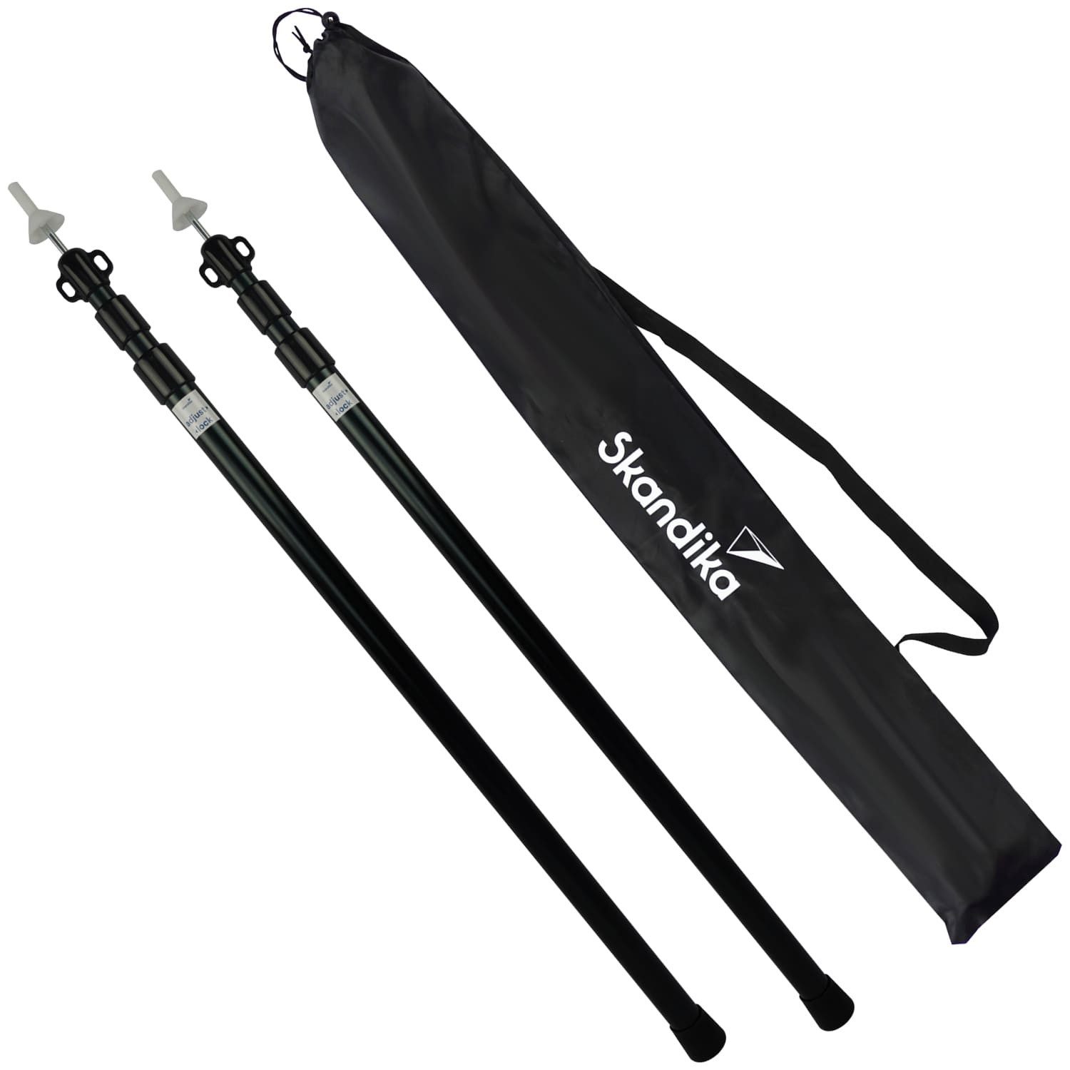 Skandika Zeltstange Teleskopstangen für Sonnensegel, Zelt, Vorzelt, Tarp, Markise, 86,5 – 227cm, stufenlos ausziehbar, Tragetasche, Schutzkappen, Camping