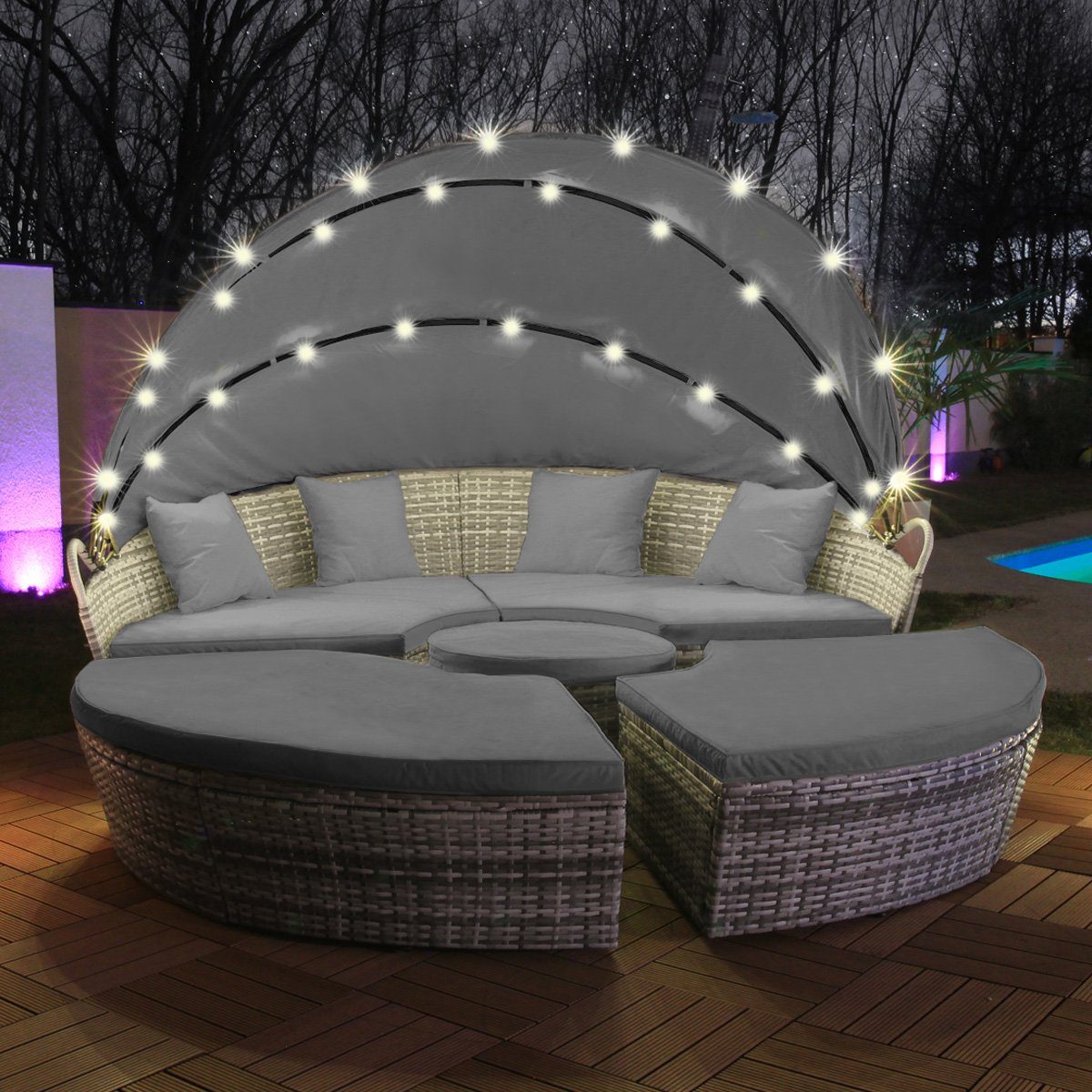 Swing&Harmonie Gartenlounge-Set LED - Sonneninsel Rattan Lounge Polyrattan, günstig online kaufen