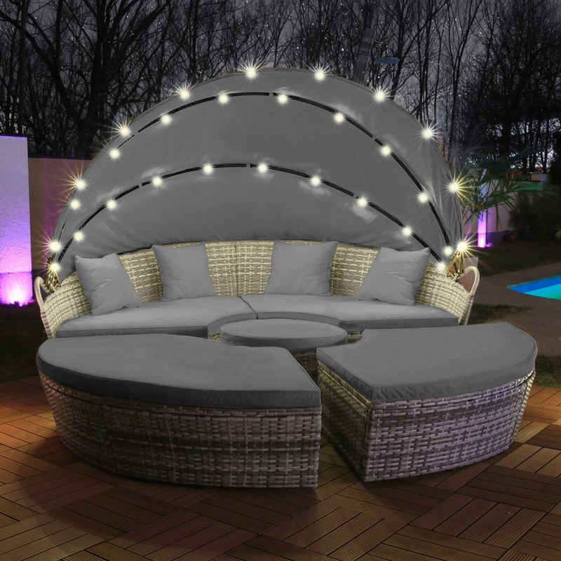 Swing&Harmonie Gartenlounge-Set »LED - Sonneninsel Rattan Lounge Polyrattan Sitzgruppe Liege Insel inkl. Abdeckcover«