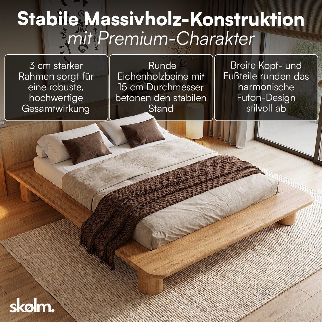 skølm Futonbett Vestri aus massiver Eiche (natur, 140x200 cm), Massivholzbett geölt & lackiert, niedriges Doppelbett mit 25 cm Höhe – Bild 4 von 5