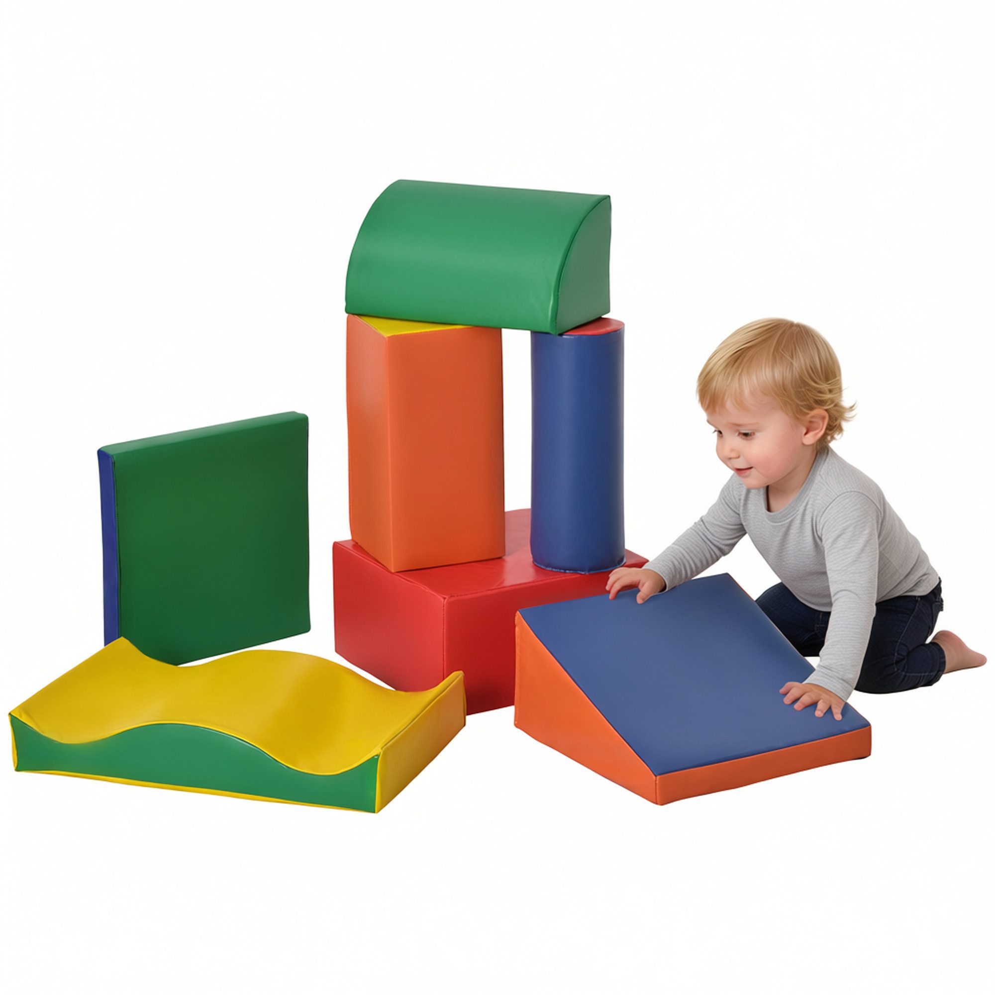 HOMCOM Schaumstoff Bausteine Toben & Klettern Bauspielzeug Schloss-Set Spielbausteine, (weiche Bauklötze, 7 St., Riesenbausteine), für Kinderzimmer und Kindergarten, Kunstleder, Bunt