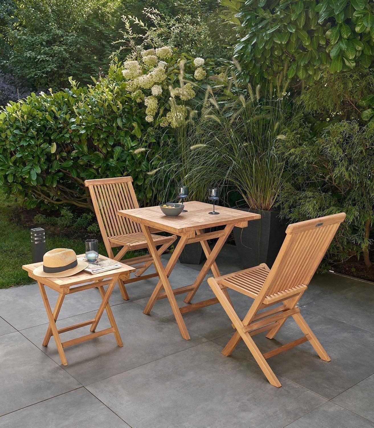 Outdoor Beistelltisch RIVA, Braun, Teakholz massiv, Klappbar, (1-St), B 50 x H 50 x T 50 cm