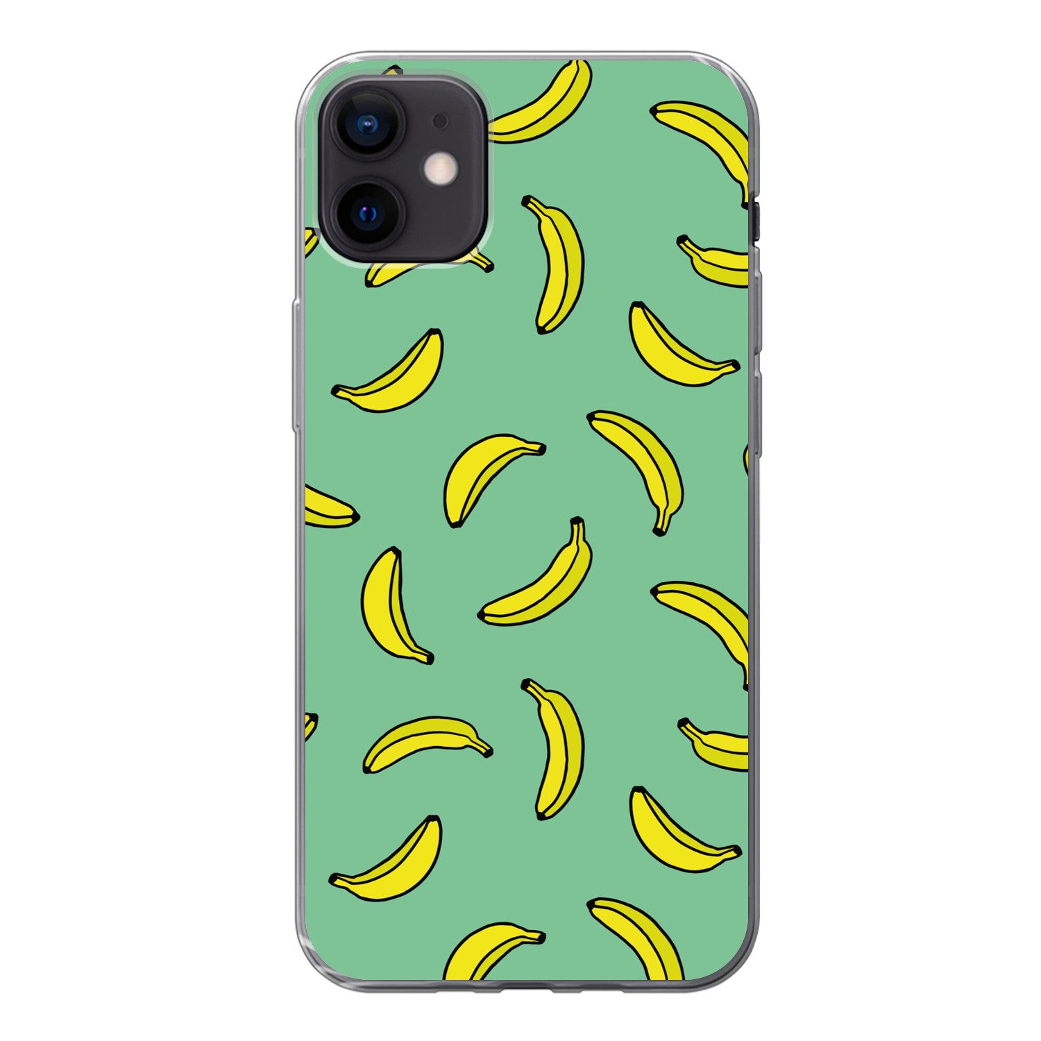MuchoWow Handyhülle für Apple iPhone 12 mini Bananen - Gelb - Grün - Druck, Smartphone-Bumper, Print, Handy Schutzhülle Dünn