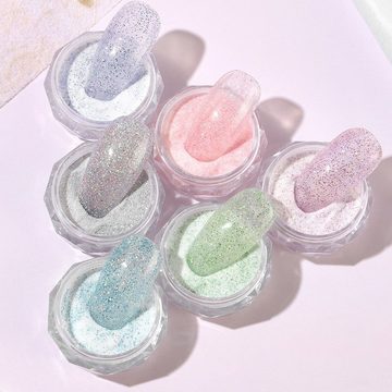 Scheiffy Nageldesign Zubehör Nail Art Crystal Powder, 6 Farben, Nagel Glitzerpulver, Nagellackpuder, Nagelfarben für Nailart-Dekoration