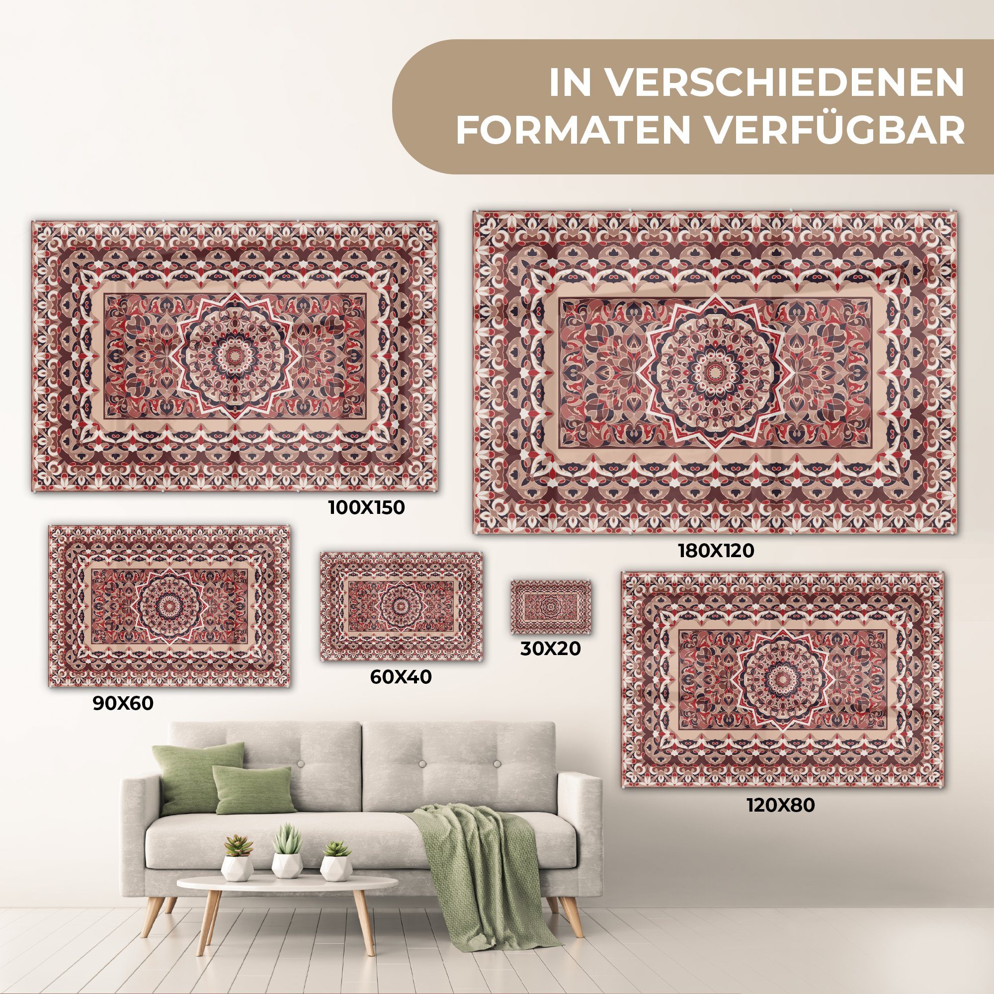 St), Schlafzimmer Teppiche - Acrylglasbild & - Teppiche Persische MuchoWow Mandala (1 Rot, Acrylglasbilder Wohnzimmer -