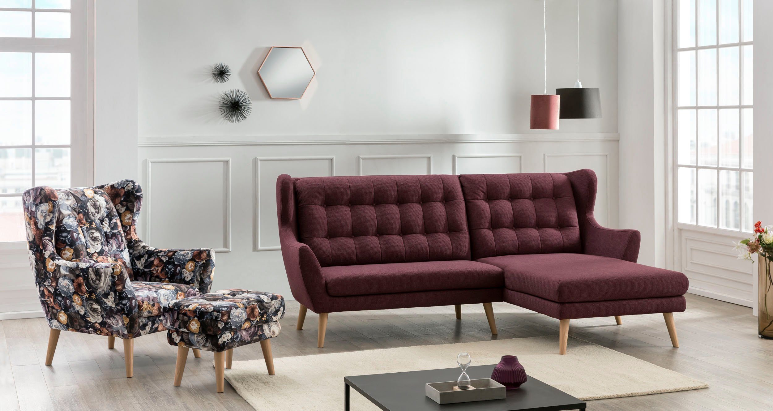 Leonique Ecksofa Louanne, L-Form, mit Holzfüßen
