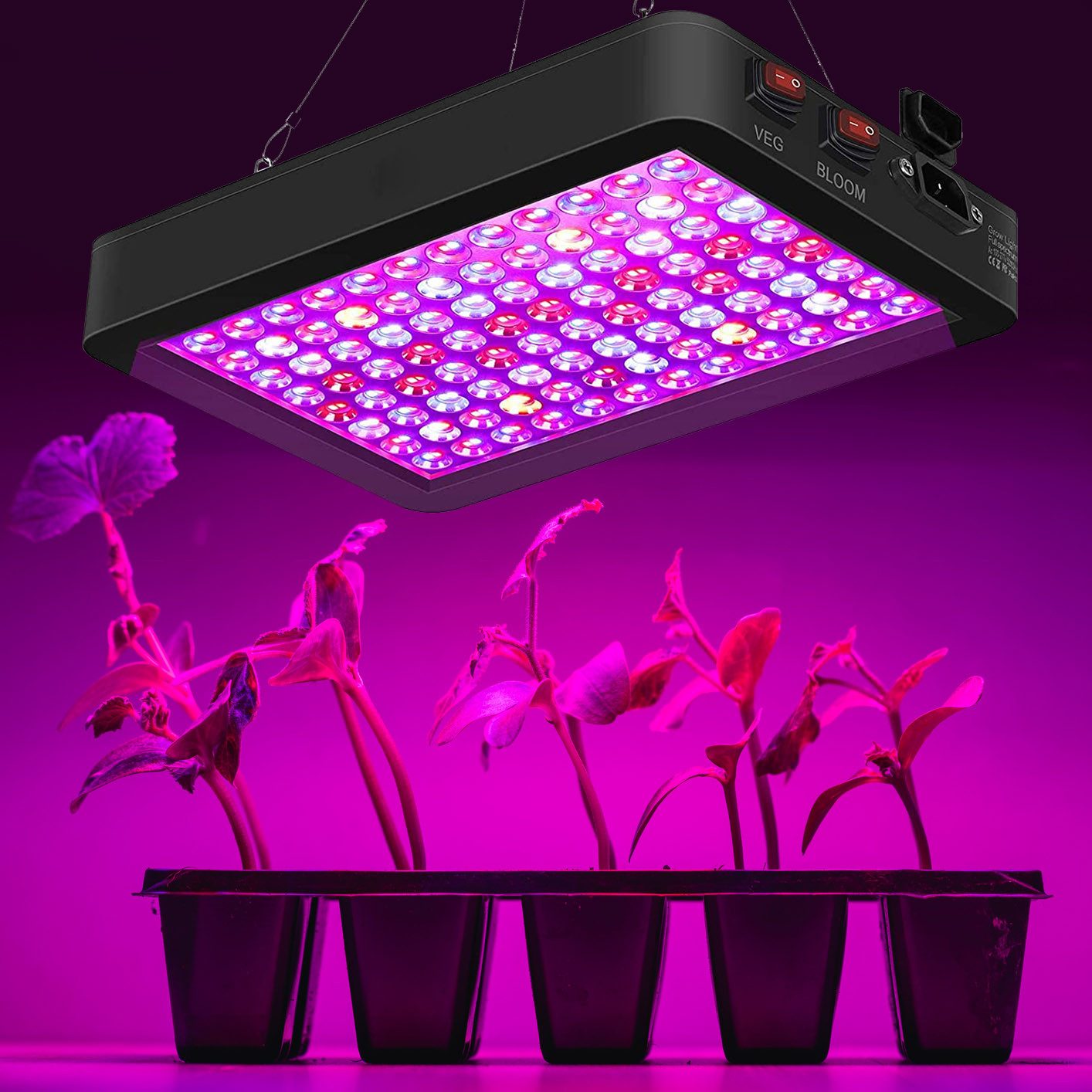 Rosnek Pflanzenlampe Vollspektrum LED mit Dual-Chip & Doppel-Schalter, LED fest integriert, Mit verstellbarer Seilaufhängung, für Winter & Indoor Veg/Bloom