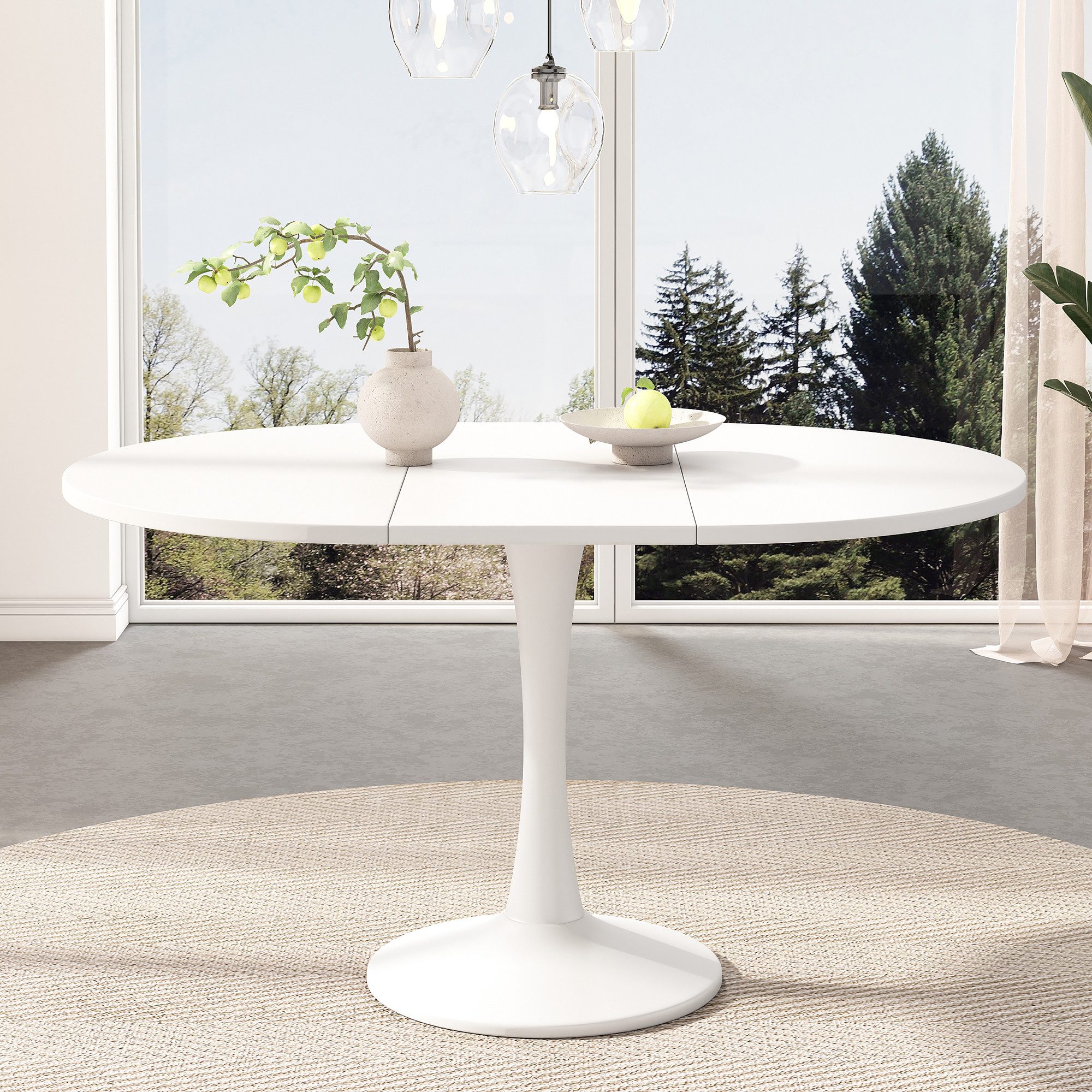 HAUSS SPOLE Esstisch Ausziehbarer Esstisch, ovaler Esstisch, Kaffee-Freizeittisch, weiß (Küchentisch, Stehtisch, Tisch, Wohnzimmertisch, 1-St., ovaler, schlichter Kaffee-Freizeittisch), 100/140 x 100 x 75 cm