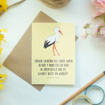 Mr. & Mrs. Panda Grußkarte Storch - Gelb Pastell - Geschenk, Geburtstagskarte, Grußkarte, Schwan, Einzigartige Motive