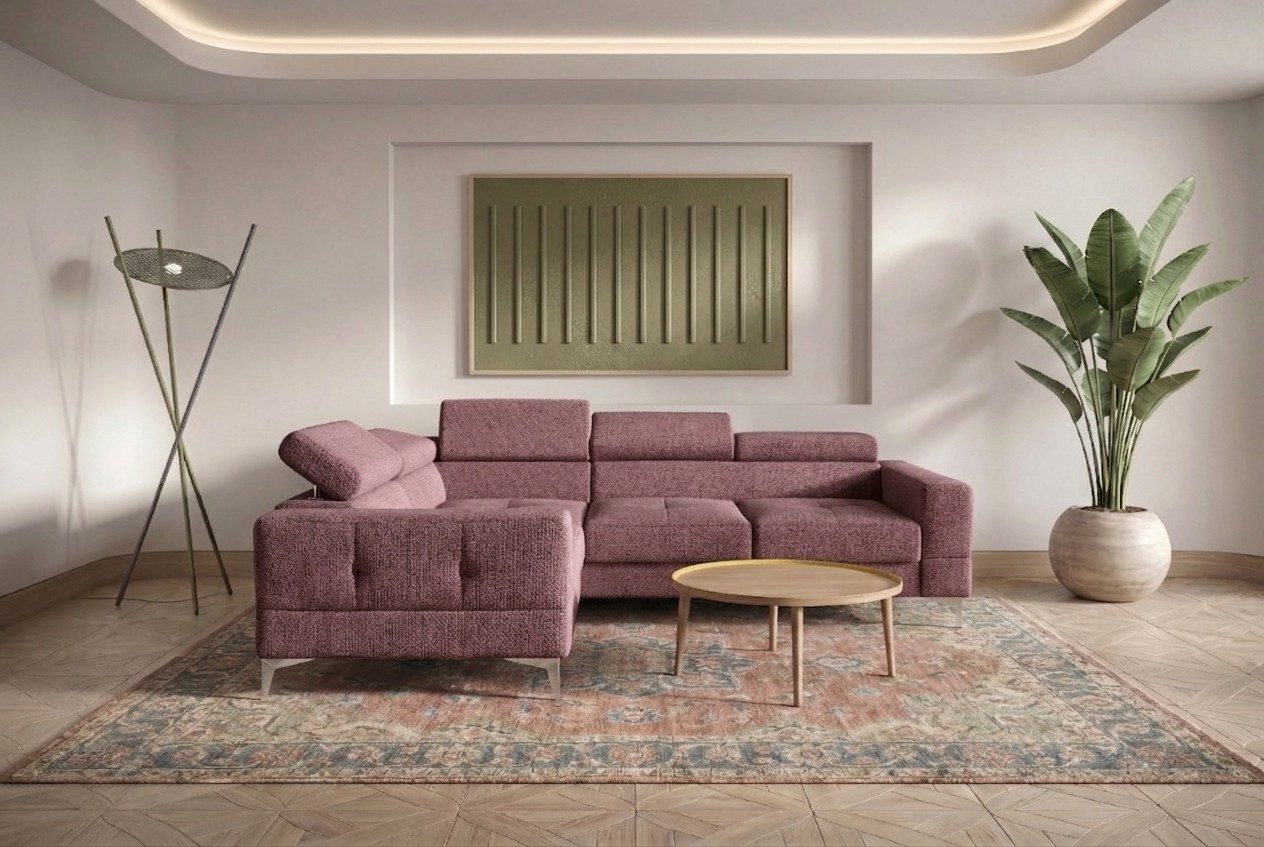 Friderik-EU Ecksofa Toscania 250x180 cm, Schlaffunktion, verstellbare Kopfstützen, T35- & HR-Schaum
