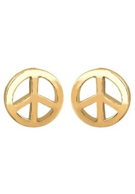 Elli Paar Ohrstecker Peace Symbol Zeichen Filigran 925 Silber vergoldet, Peace-Zeichen