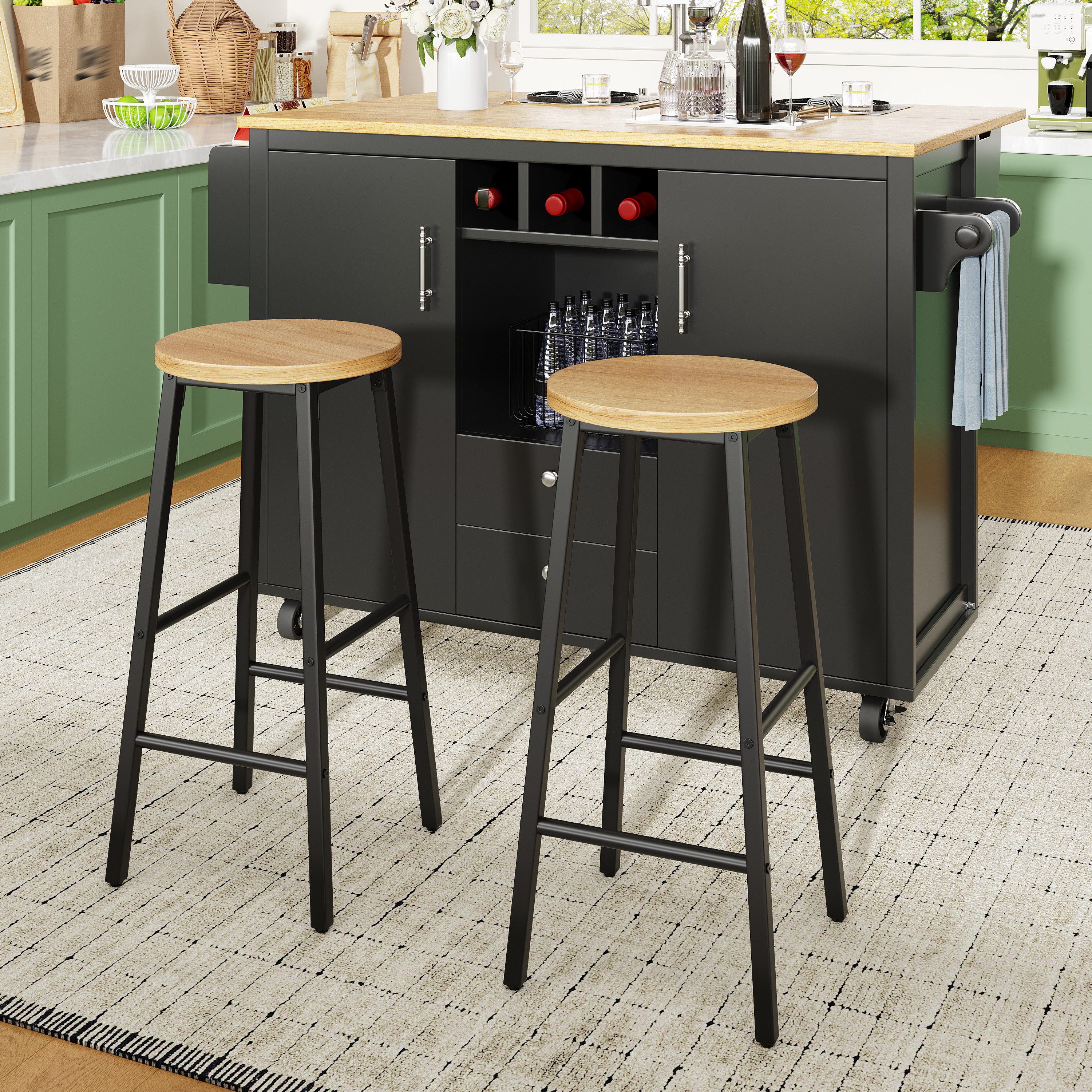 i@home Barhocker Barhocker 2er-Set Holzoptik (Tresenhocker Küchenhocker mit Fußstütze, 2 St., 63 cm, Metallgestell), moderner Barstuhl für Küche & Bar