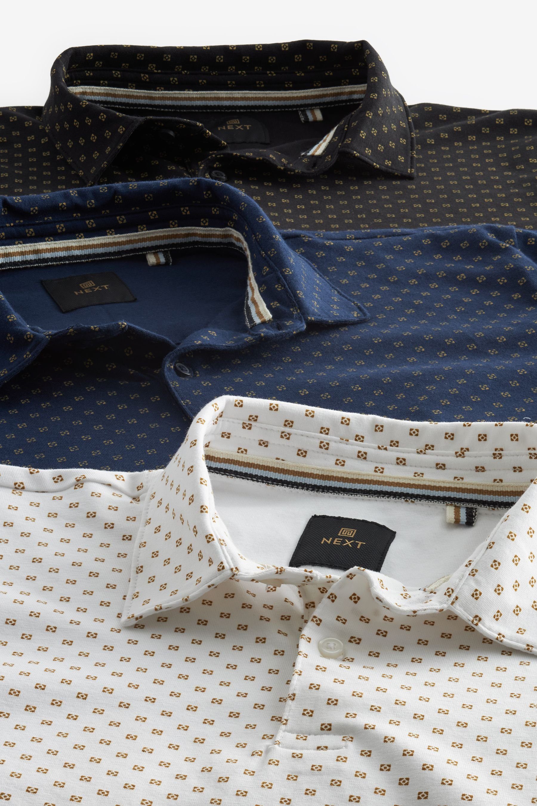Next Poloshirt Poloshirts aus Jersey (3-tlg) Geo White/Black/Navy im Print Blue 3er-Pack