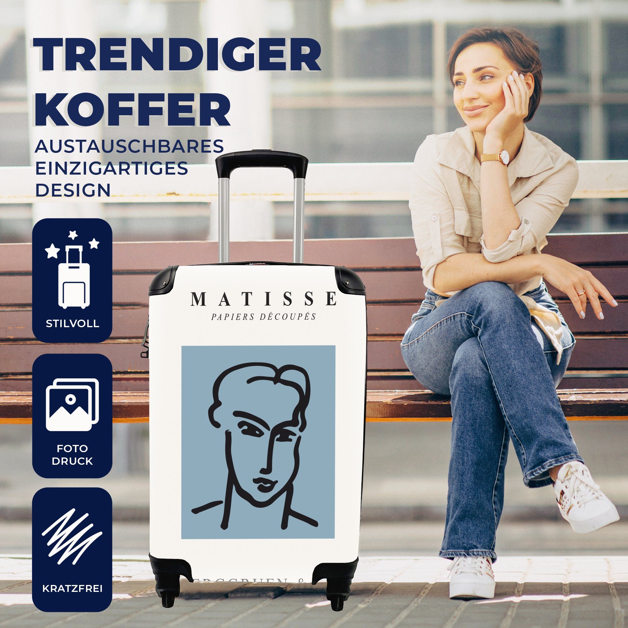 Henri Mann Handgepäck für Reisetasche Handgepäckkoffer - MuchoWow - Trolley, Kunst Blau mit Reisekoffer rollen, 4 Matisse, Ferien, Porträt - Rollen, -