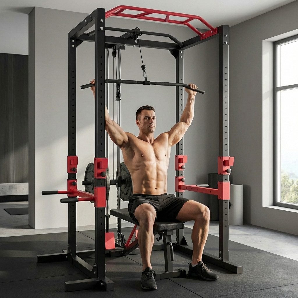 Levivo Power Rack Power Rack-Kraftstation, Power Cage,Mit Latzzug und Ruderfunktion