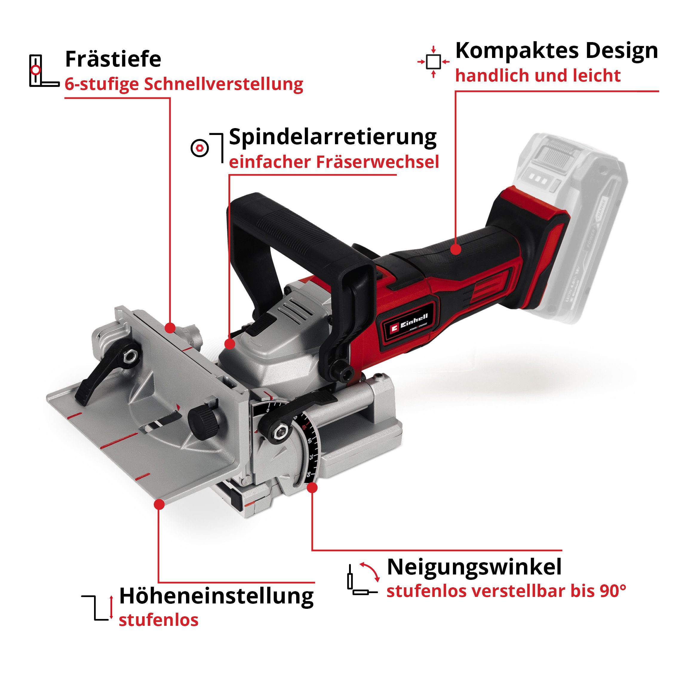 Einhell Flachdübelfräse TE-BJ 18 Li - Solo, 18 in V, Power X-Change, ohne Akku und Ladegerät