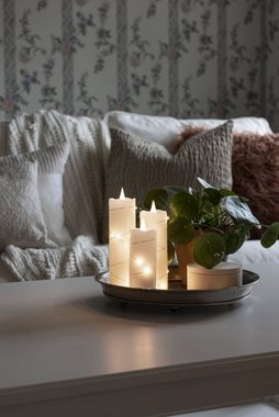KONSTSMIDE LED-Kerze Weihnachtsdeko (1-tlg), LED Echtwachskerze weiß, mit 3D Flamme und silberfb. Draht umwickelt
