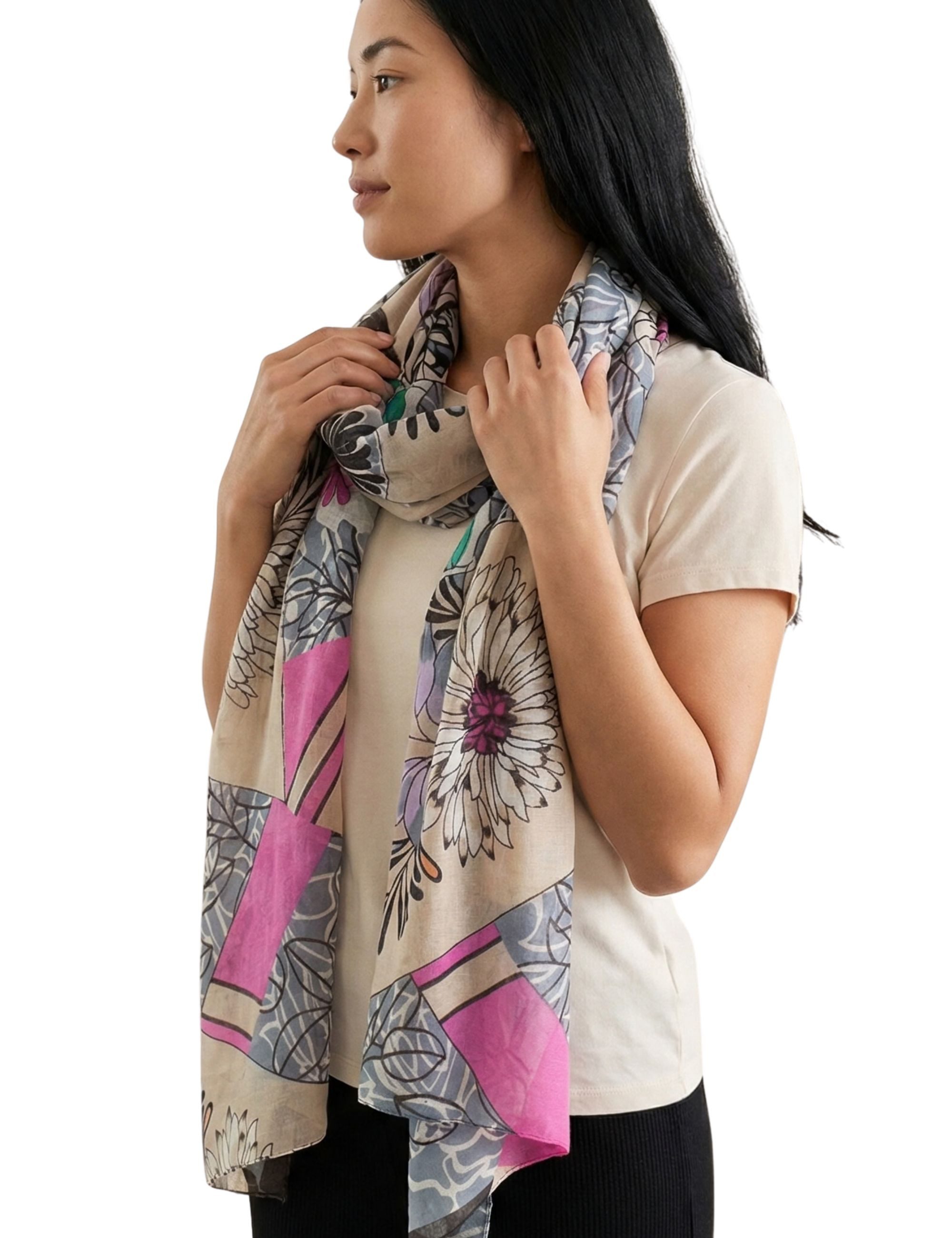 Sunsa Halstuch Damen Loop Schal. 100% Baumwolle Schlauchschal. Loopschal mit Blumen, bedruckt mit Blumenmotiv